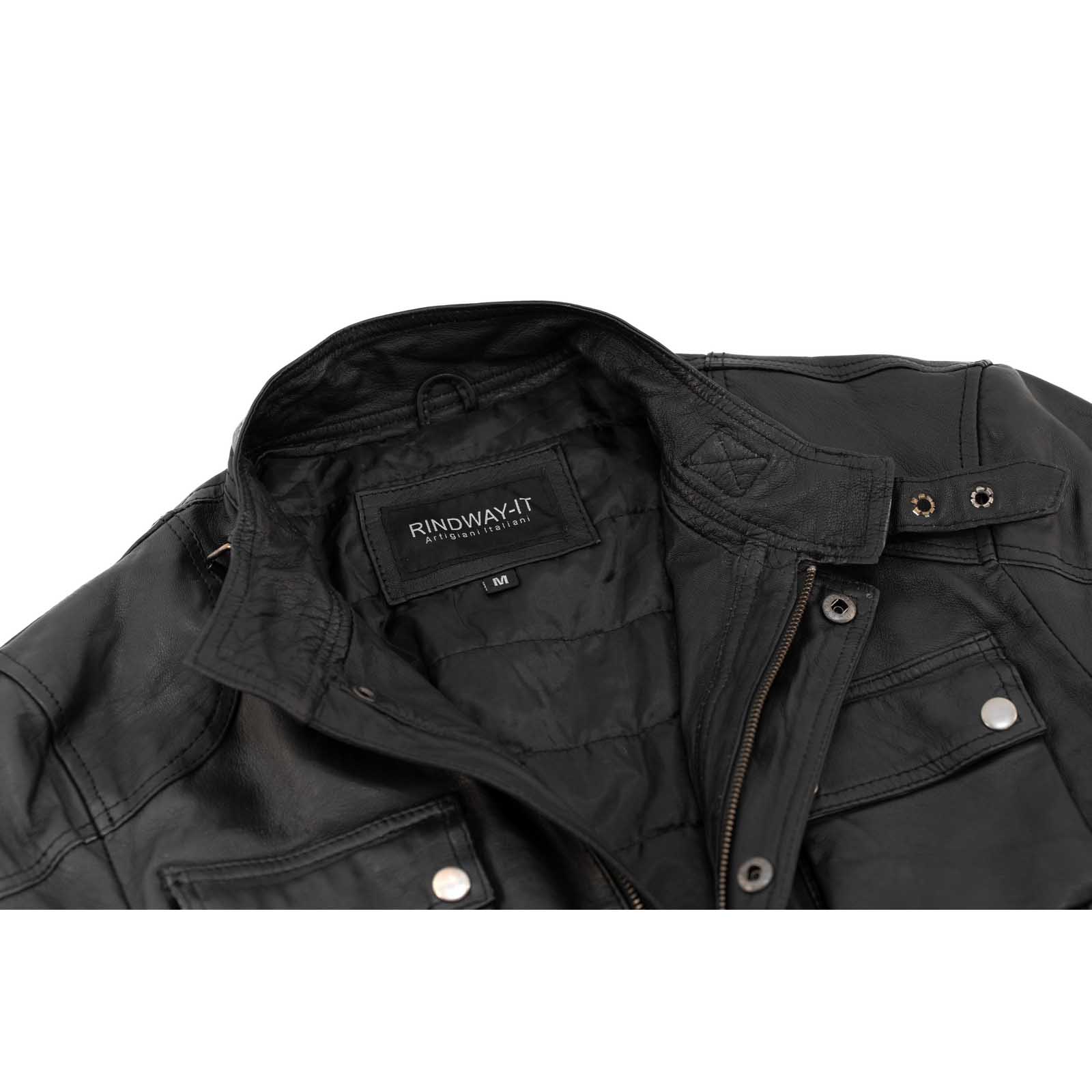 Giaccone Giacca Lungo In Vera Pelle Nera Uomo Slim Con Tasconi e Cintura Vita Rindway