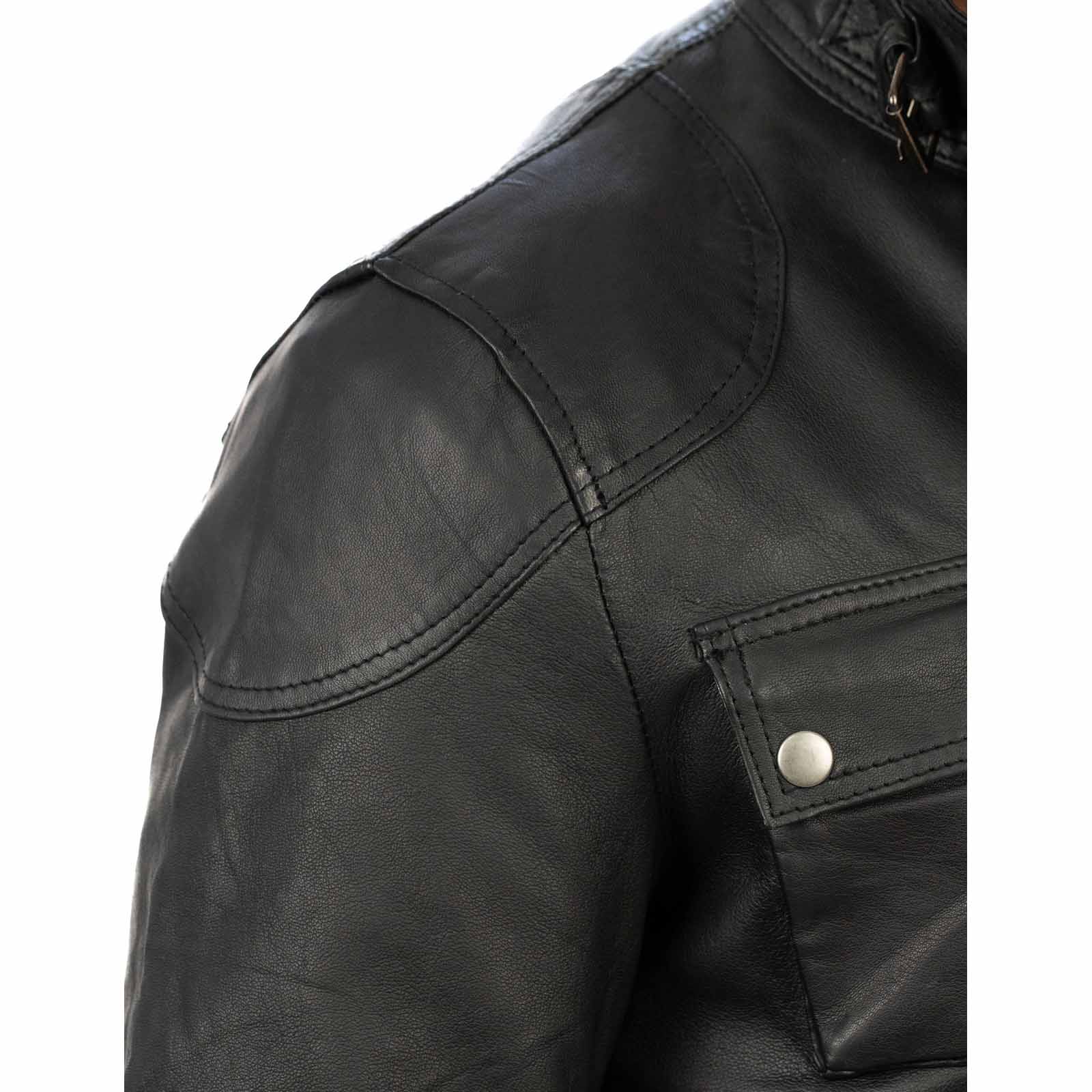 Giaccone Giacca Lungo In Vera Pelle Nera Uomo Slim Con Tasconi e Cintura Vita Rindway