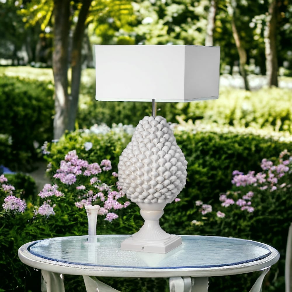 Gli Alberelli Lampada Pigna Maxi Capodimonte Dipinta a Mano 32×105 cm