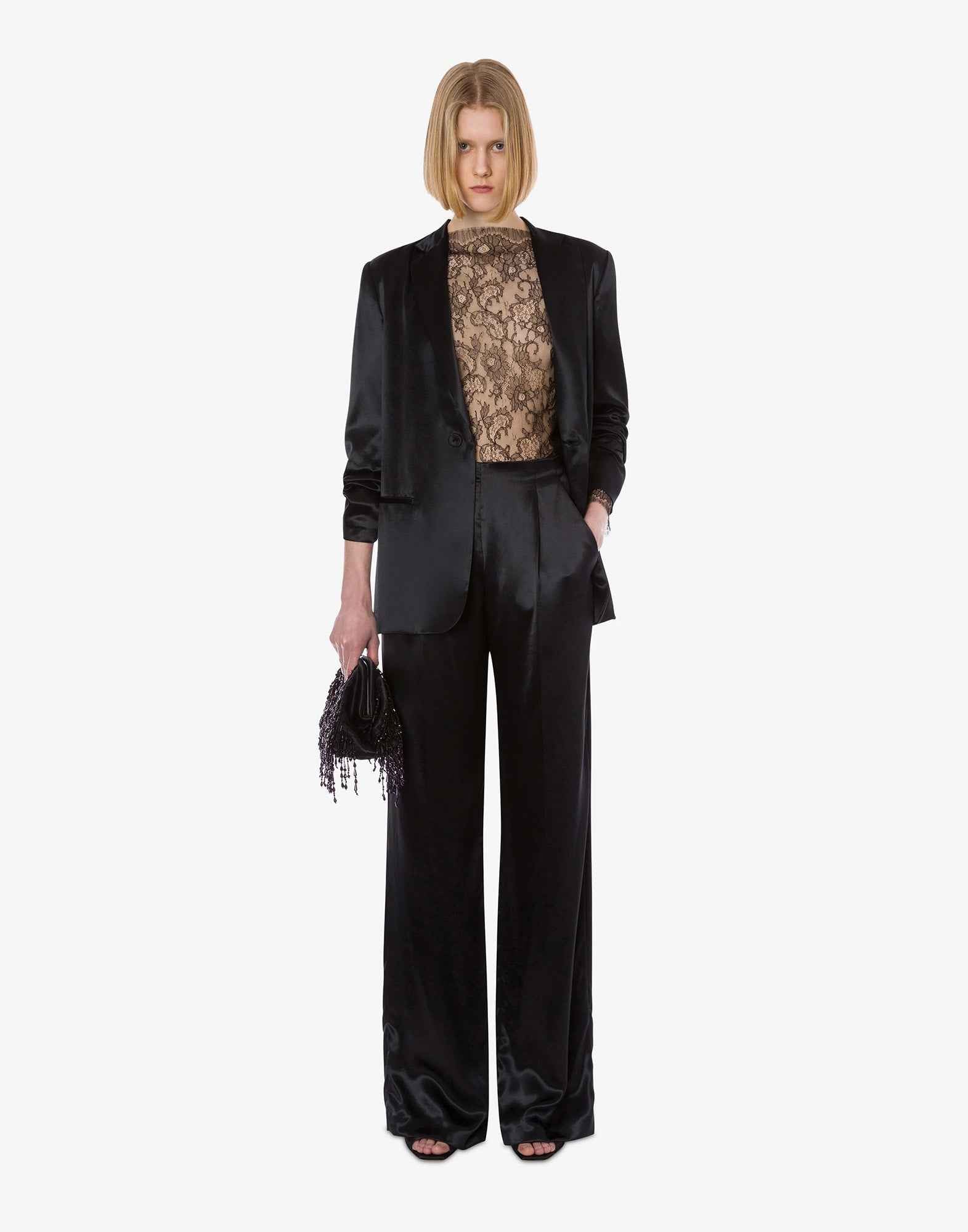 ALBERTA FERRETTI Pantaloni in Raso Lucido Nero