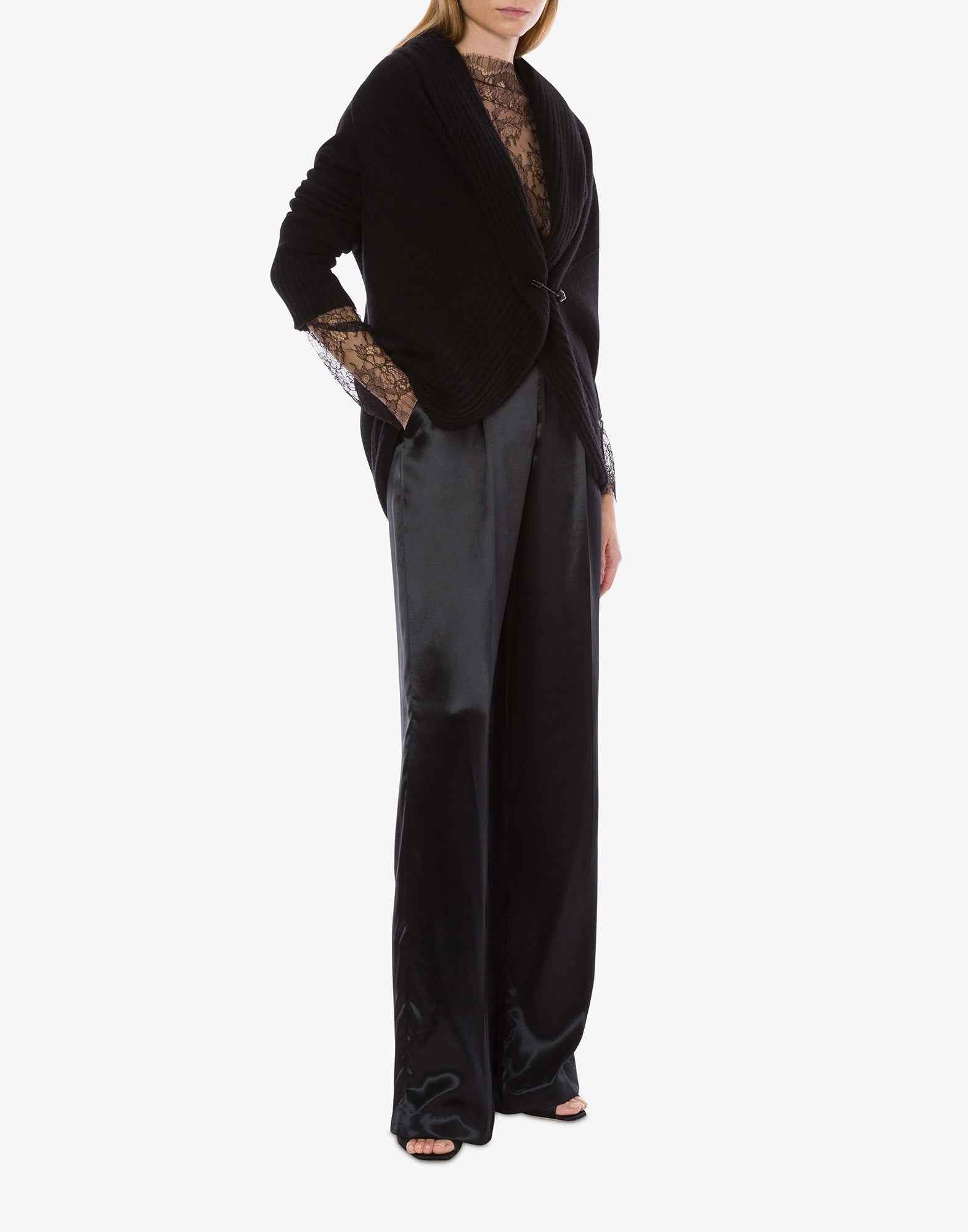 ALBERTA FERRETTI Cardigan in Lana Merino, Cashmere e Seta con Spilla Nero