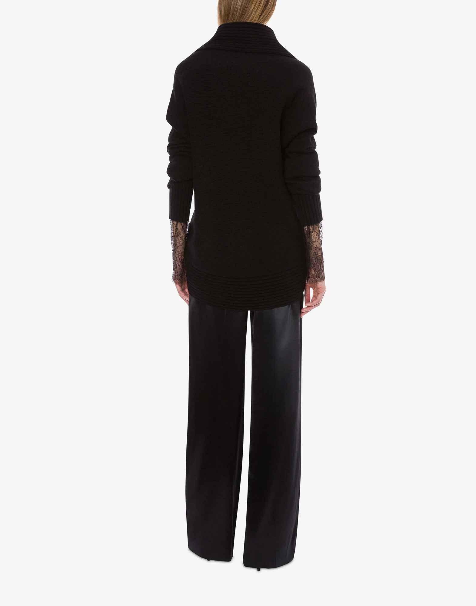 ALBERTA FERRETTI Cardigan in Lana Merino, Cashmere e Seta con Spilla Nero