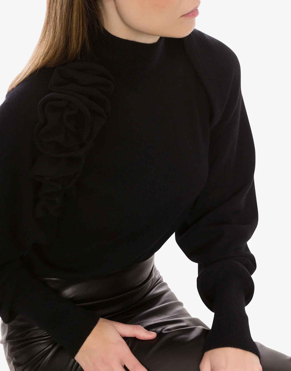 ALBERTA FERRETTI Bolero in Lana Merino, Seta e Cashmere con Fiori 3D Nero