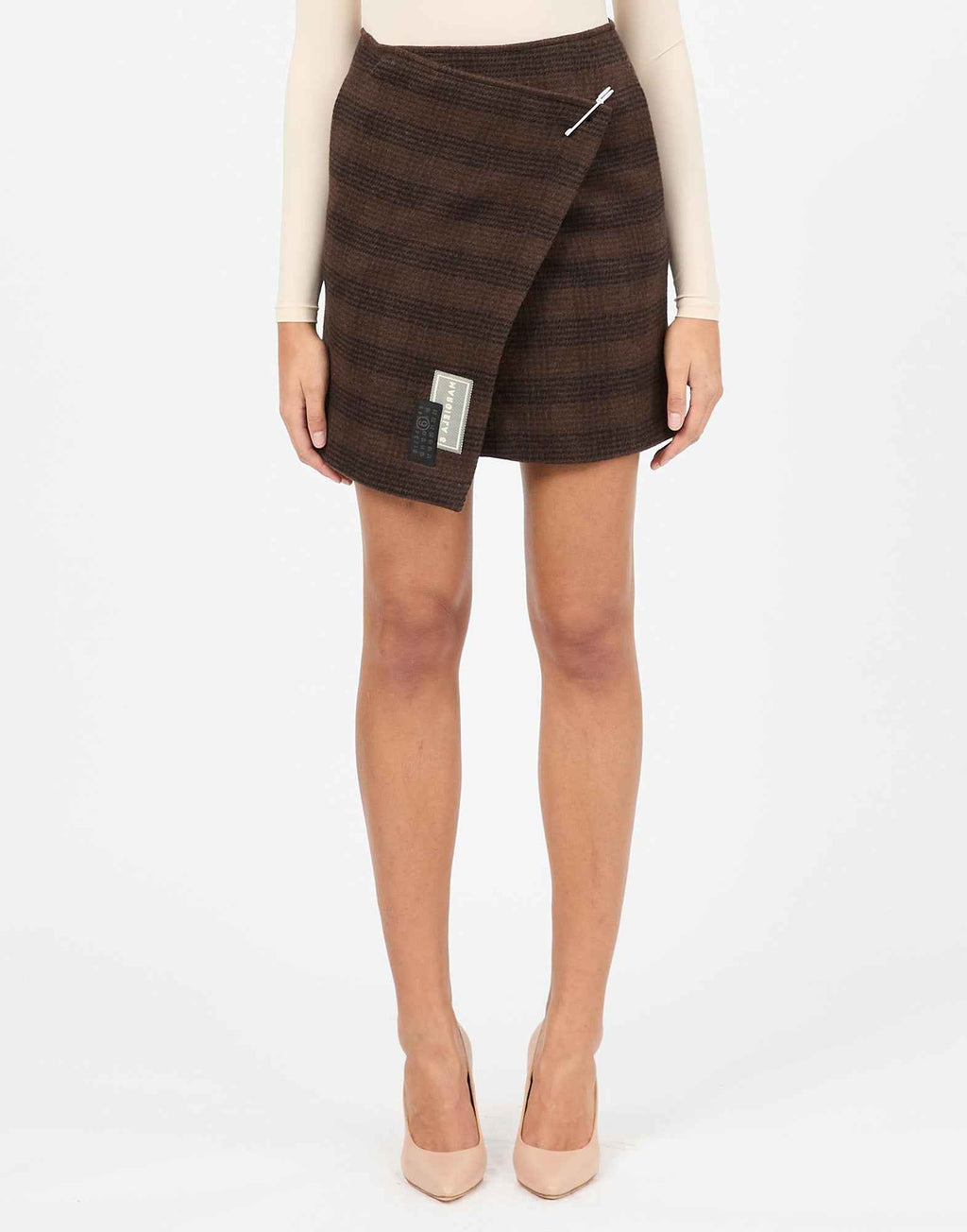 MM6 MAISON MARGIELA Gonna Corta in Lana Check Marrone/Nero