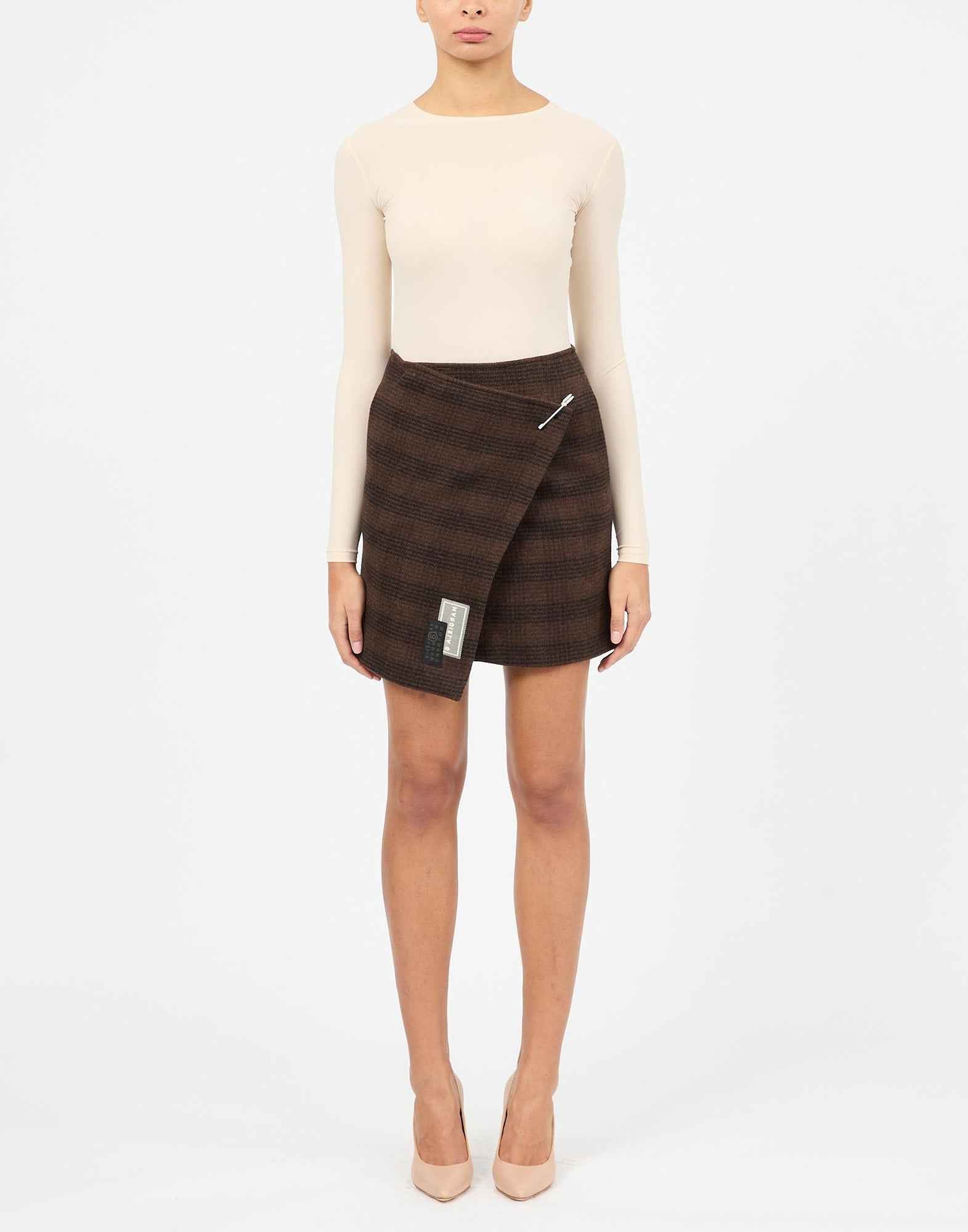 MM6 MAISON MARGIELA Gonna Corta in Lana Check Marrone/Nero