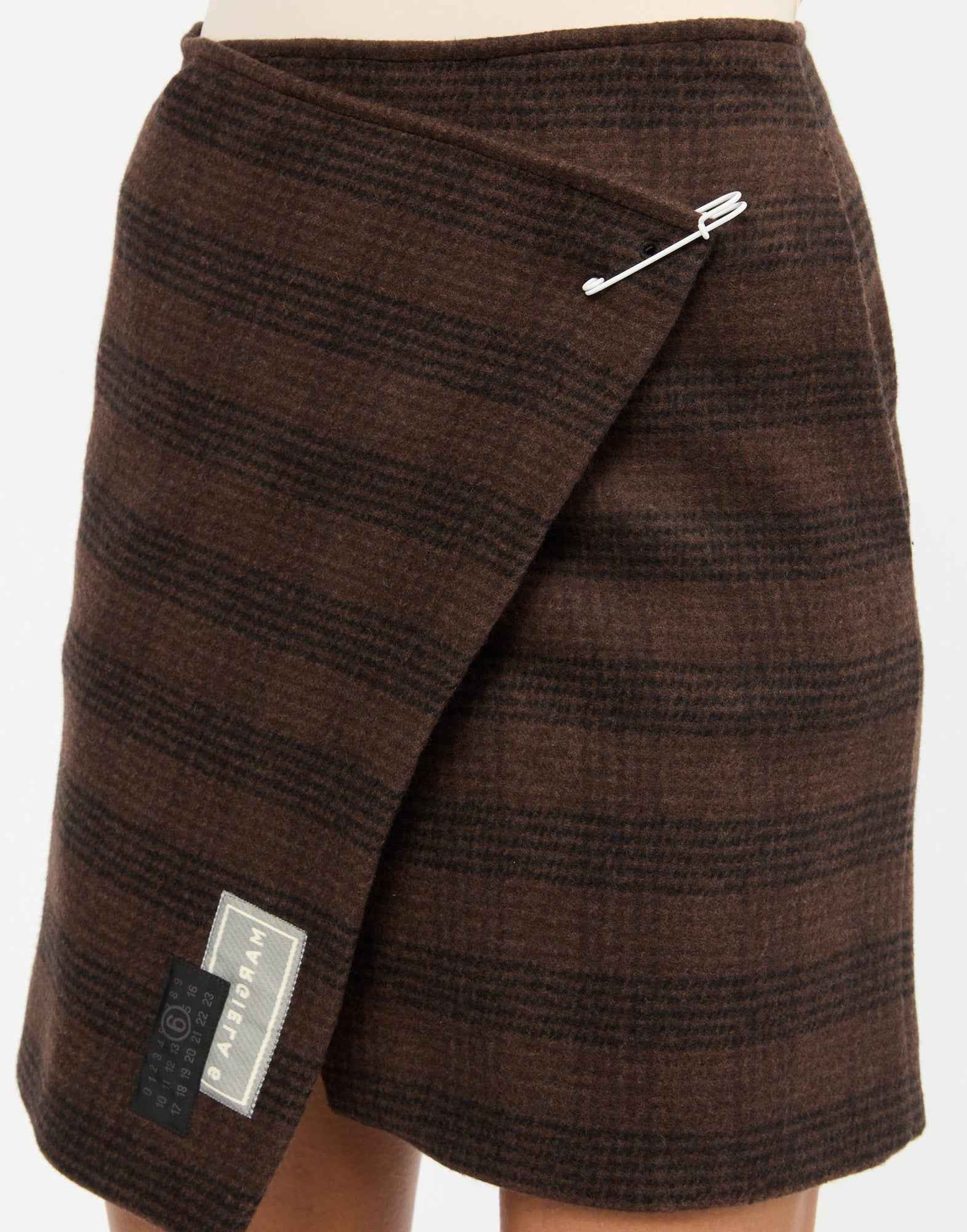 MM6 MAISON MARGIELA Gonna Corta in Lana Check Marrone/Nero