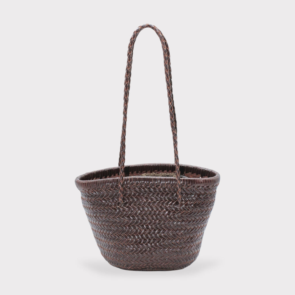 Carmel - Borsa a secchiello in pelle intrecciata a mano color cioccolato