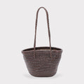 Carmel - Borsa a secchiello in pelle intrecciata a mano color cioccolato