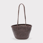 Carmel - Borsa a secchiello in pelle intrecciata a mano color cioccolato