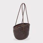 Carmel - Borsa a secchiello in pelle intrecciata a mano color cioccolato