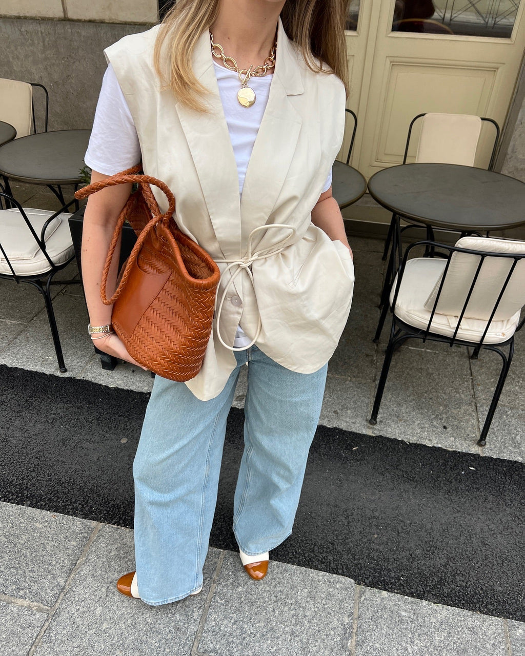 Celia-Handmade Woven Top Grain Leather Bag Caramel Color