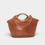 Celia-Handmade Woven Top Grain Leather Bag Caramel Color