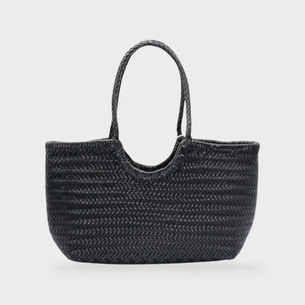 Carmel - Borsa a spalla in vera pelle a forma di U intrecciata a mano Nera