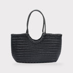 Carmel - Borsa a spalla in vera pelle a forma di U intrecciata a mano Nera