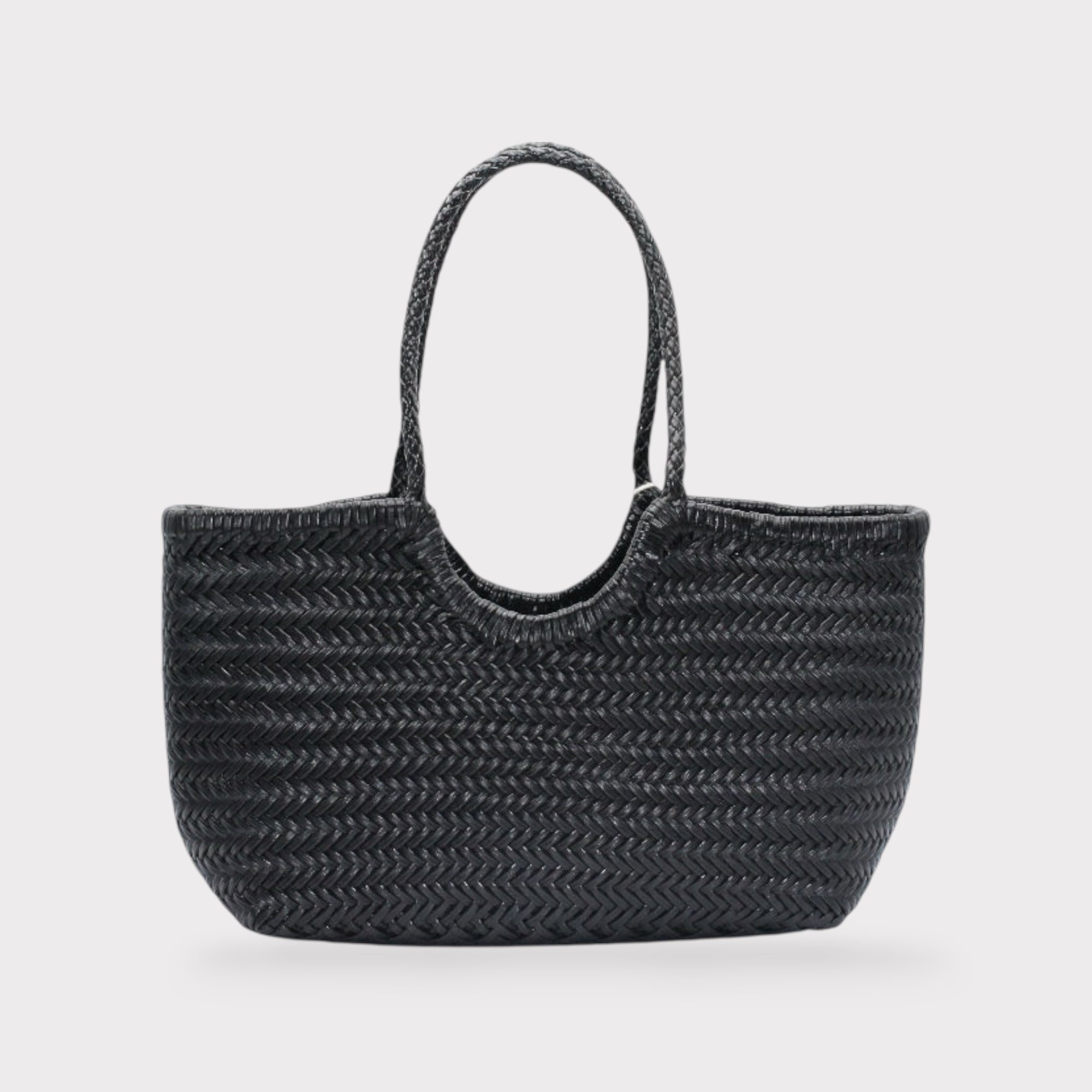 Carmel - Genuine Leather U Shape Handwoven Tote Bag Black