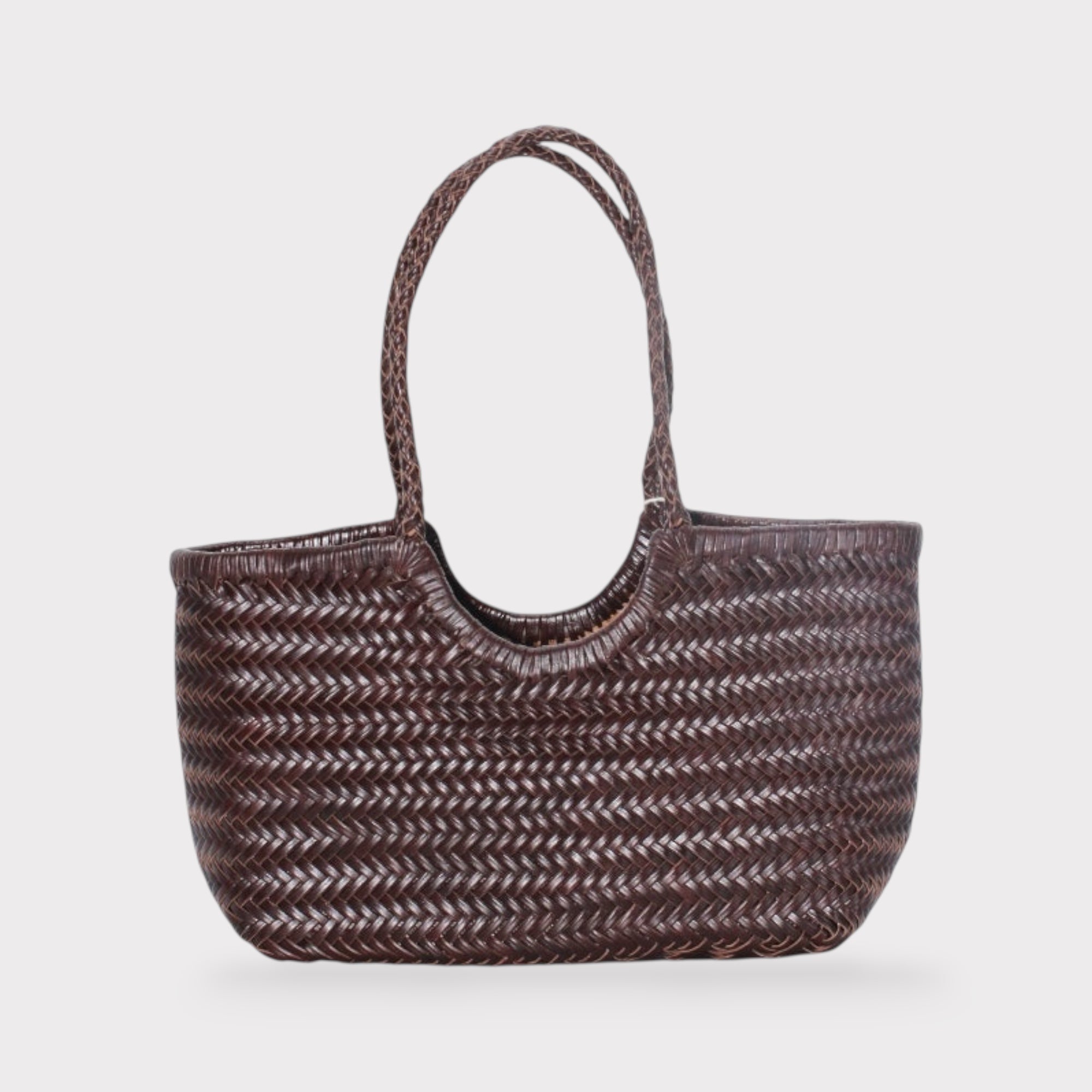 Carmel - Genuine Leather U Shape Handwoven Tote Bag Coffee