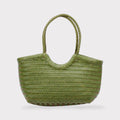 Carmel - Genuine Leather U Shape Handwoven Tote Bag Green
