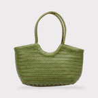 Carmel - Genuine Leather U Shape Handwoven Tote Bag Green