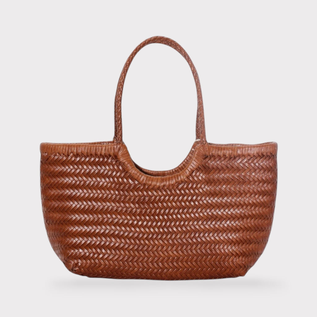 Carmel - Genuine Leather U Shape Handwoven Tote Bag Carmel
