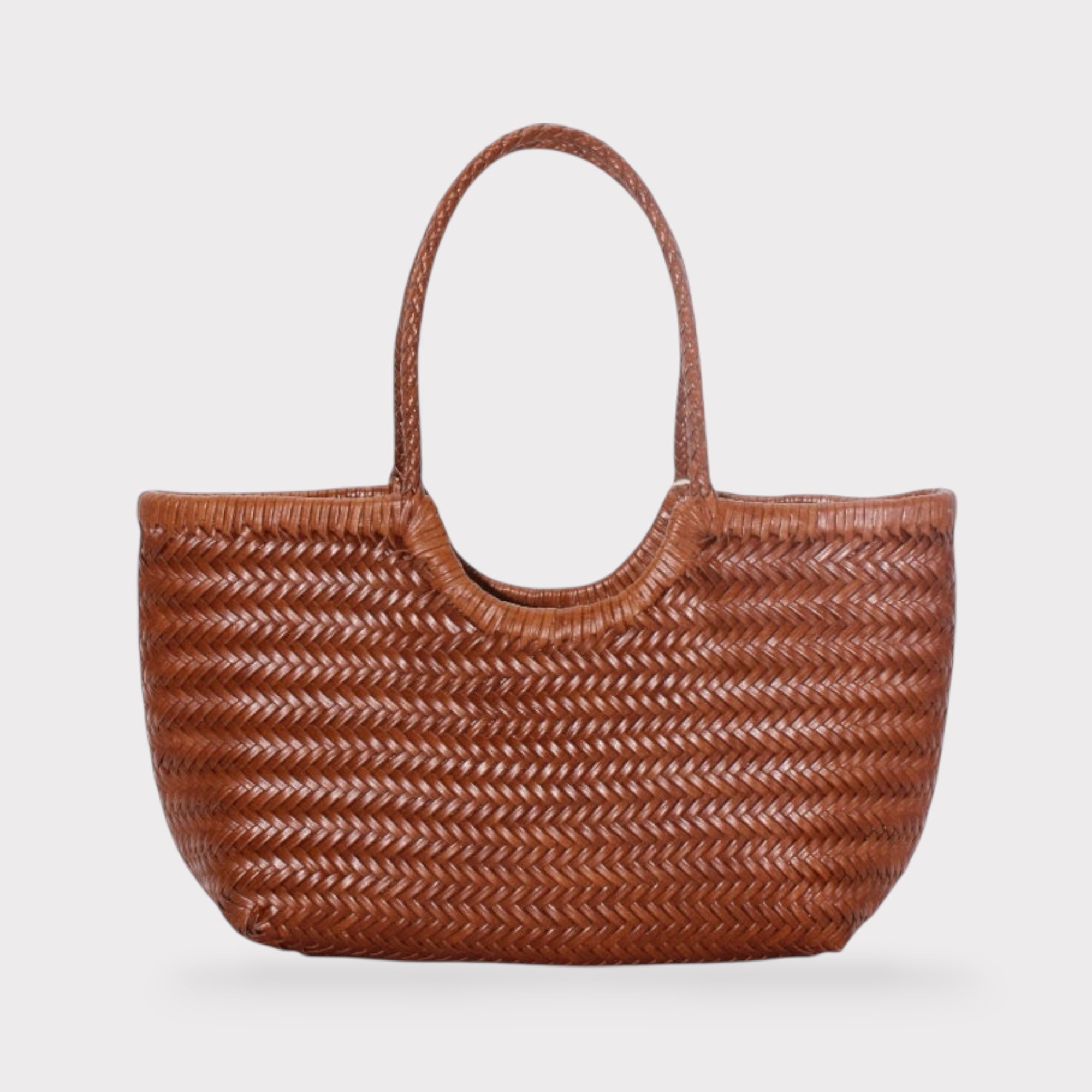 Carmel - Genuine Leather U Shape Handwoven Tote Bag Caramel