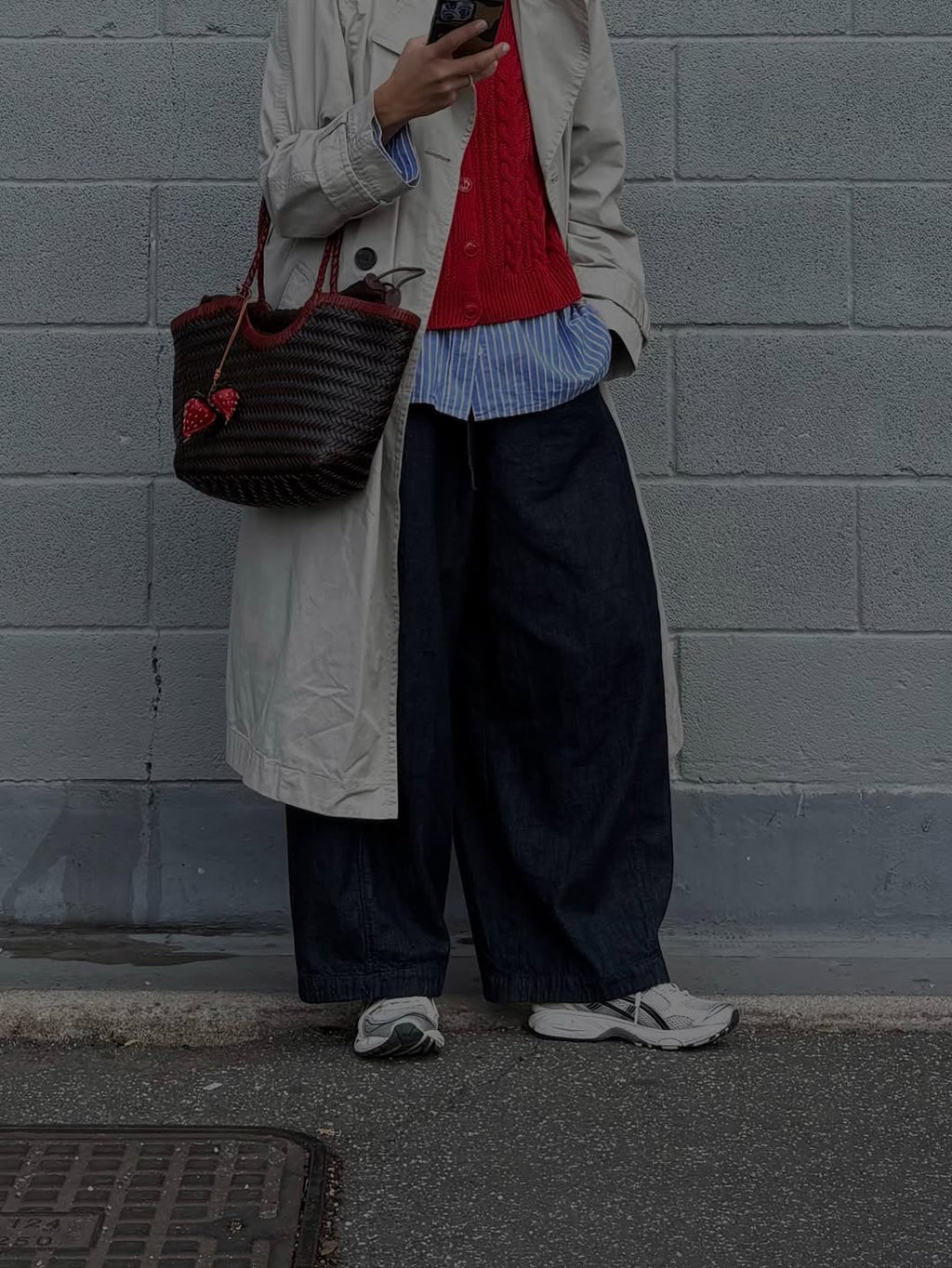 Carmel - Handwoven Bicolor Tote Bag Retro Red & Coffee