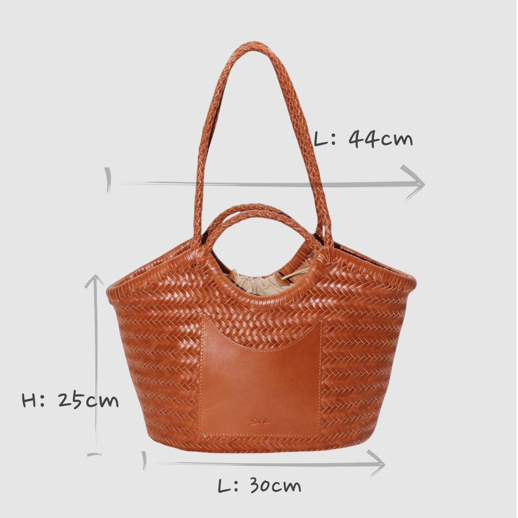 Celia-Handmade Woven Top Grain Leather Bag Caramel Color