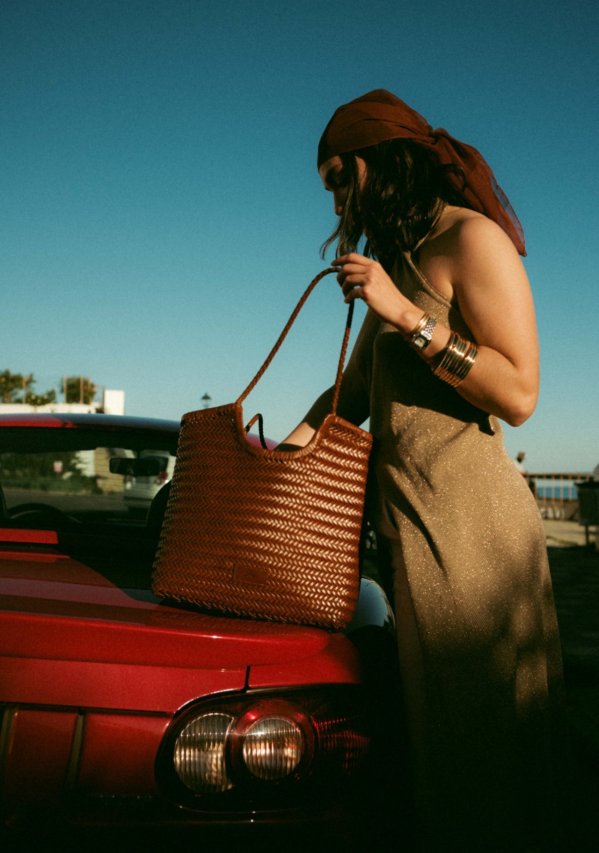 Liv - Borsa Tote in Pelle Intrecciata Fatta a Mano Caramello
