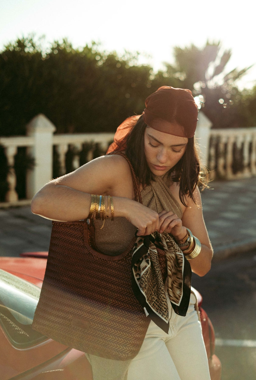 Liv - Handmade Woven Leather Tote Bag Caramel