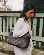 Léafa - Borsa Artigianale a Spalla Tessuta a Mano Verde e Caffè