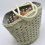 Ivy - Borsa a Cesto in Pelle Pieno Fiore Intrecciata a Mano Bianco Crema
