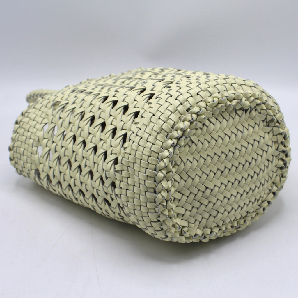 Ivy - Borsa a Cesto in Pelle Pieno Fiore Intrecciata a Mano Bianco Crema