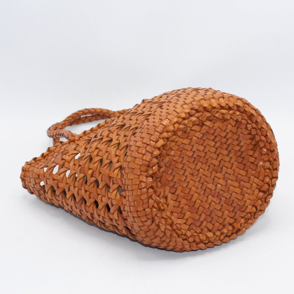Ivy - Borsa a Cesto in Pelle Pieno Fiore Intrecciata a Mano Caramello