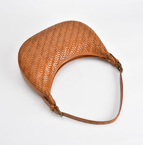 Carmel - Borsa a Mezzaluna in Pelle Intrecciata Marrone