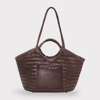Celia-Handmade Woven Top Grain Leather Bag Coffee Colour