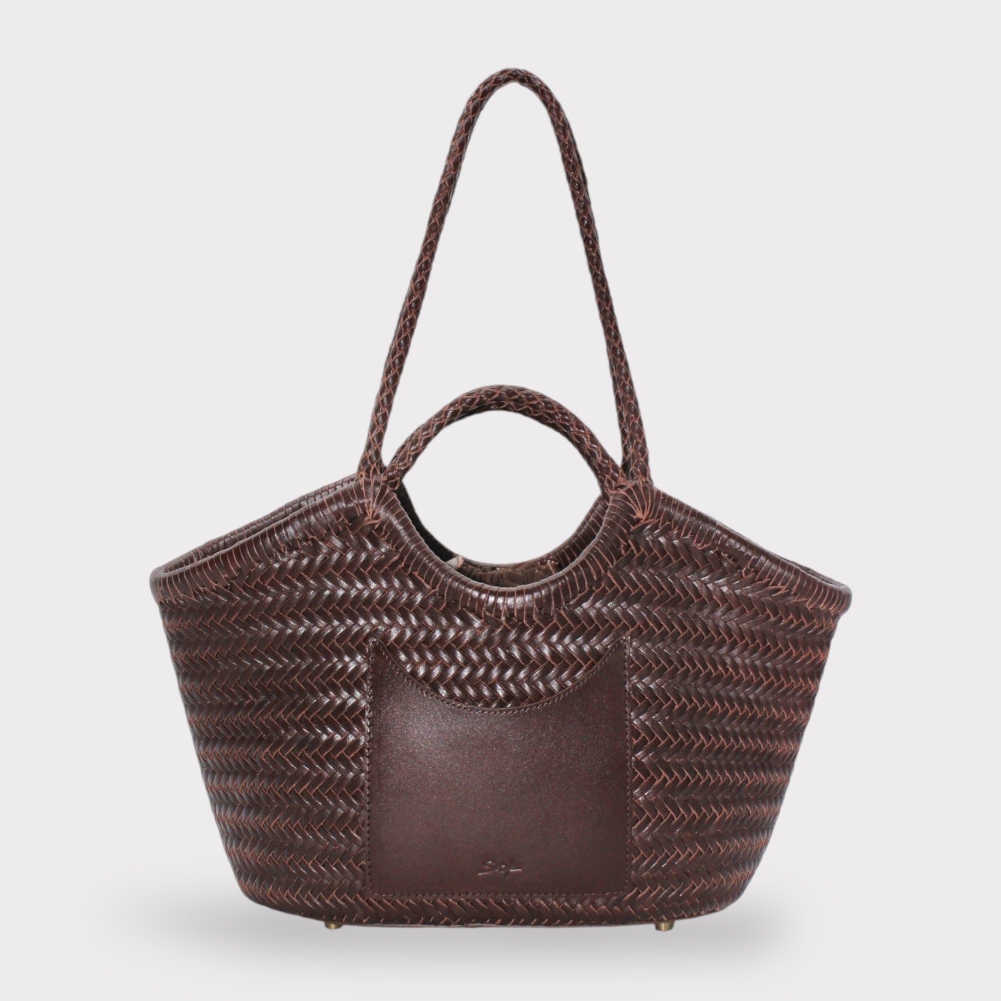 Celia-Handmade Woven Top Grain Leather Bag Coffee Colour