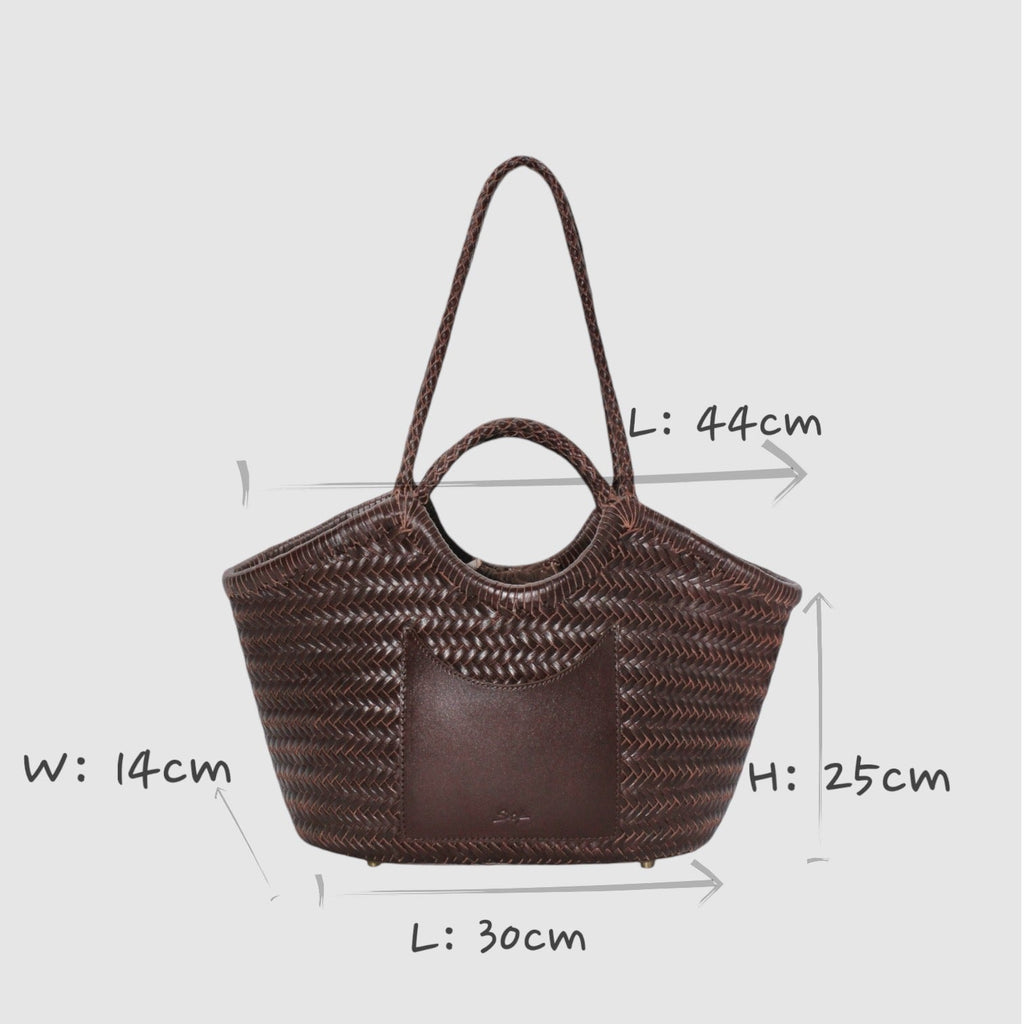 Celia-Handmade Woven Top Grain Leather Bag Coffee Colour