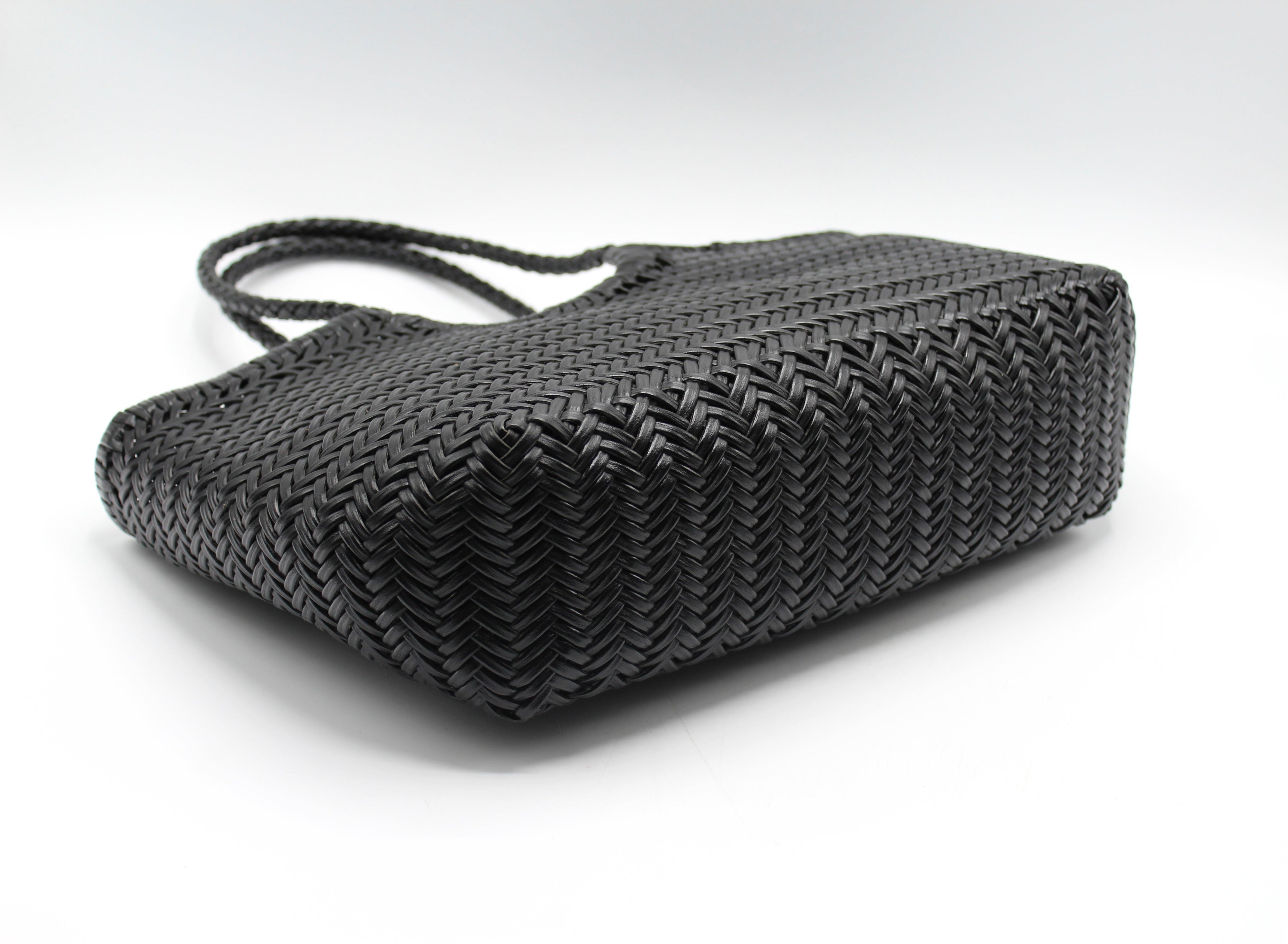 Carmel - Genuine Leather U Shape Handwoven Tote Bag Black
