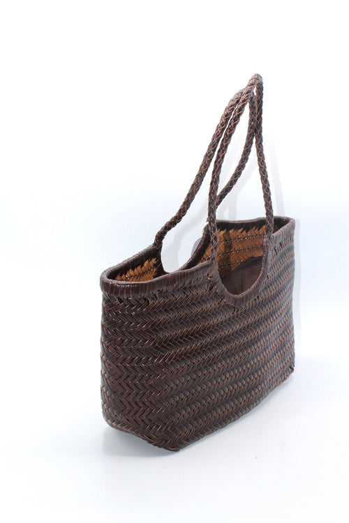 Carmel - Genuine Leather U Shape Handwoven Tote Bag Coffee