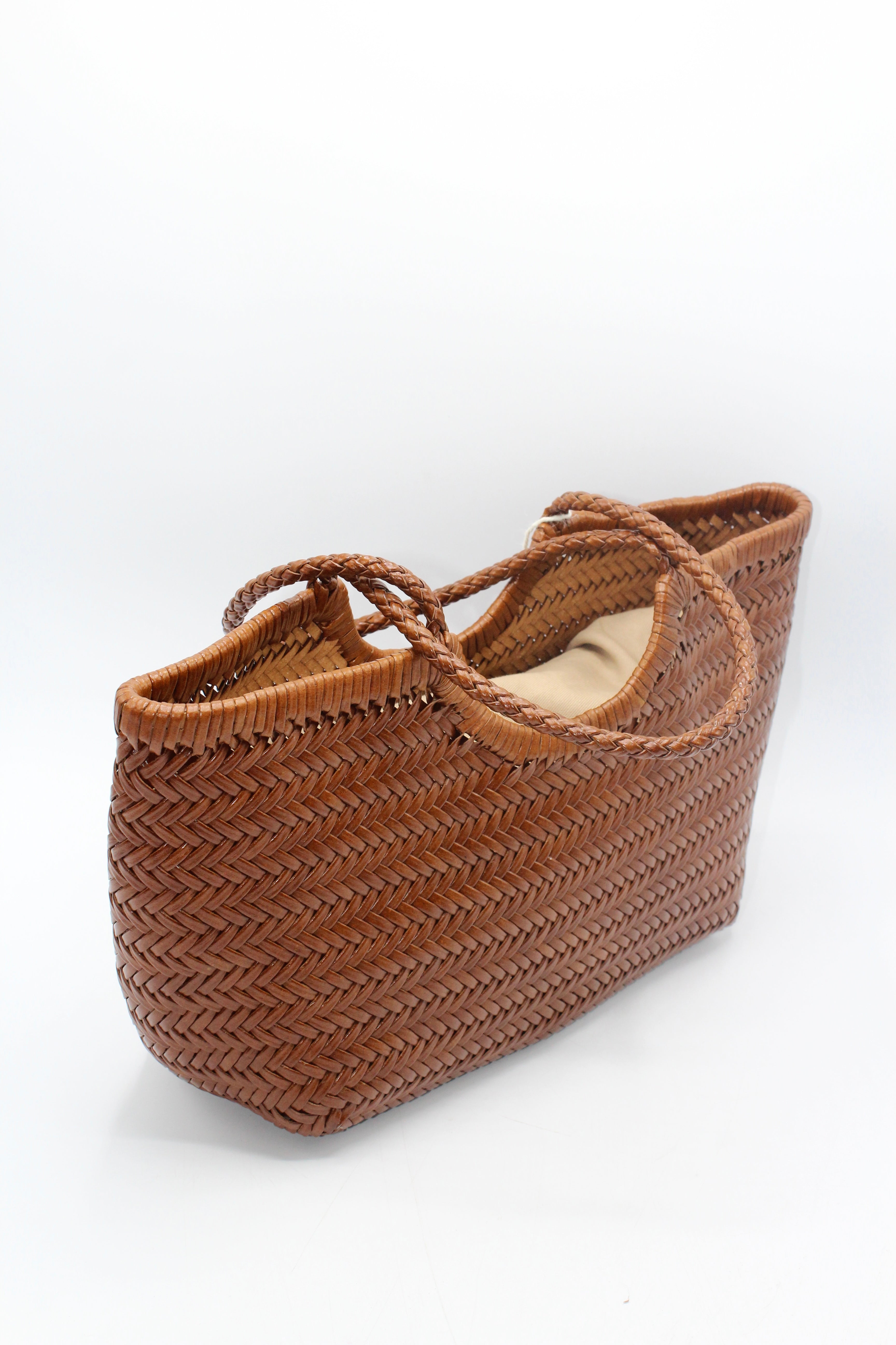 Carmel - Genuine Leather U Shape Handwoven Tote Bag Caramel