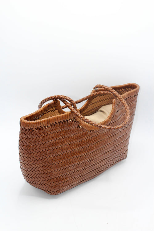 Carmel - Genuine Leather U Shape Handwoven Tote Bag Caramel