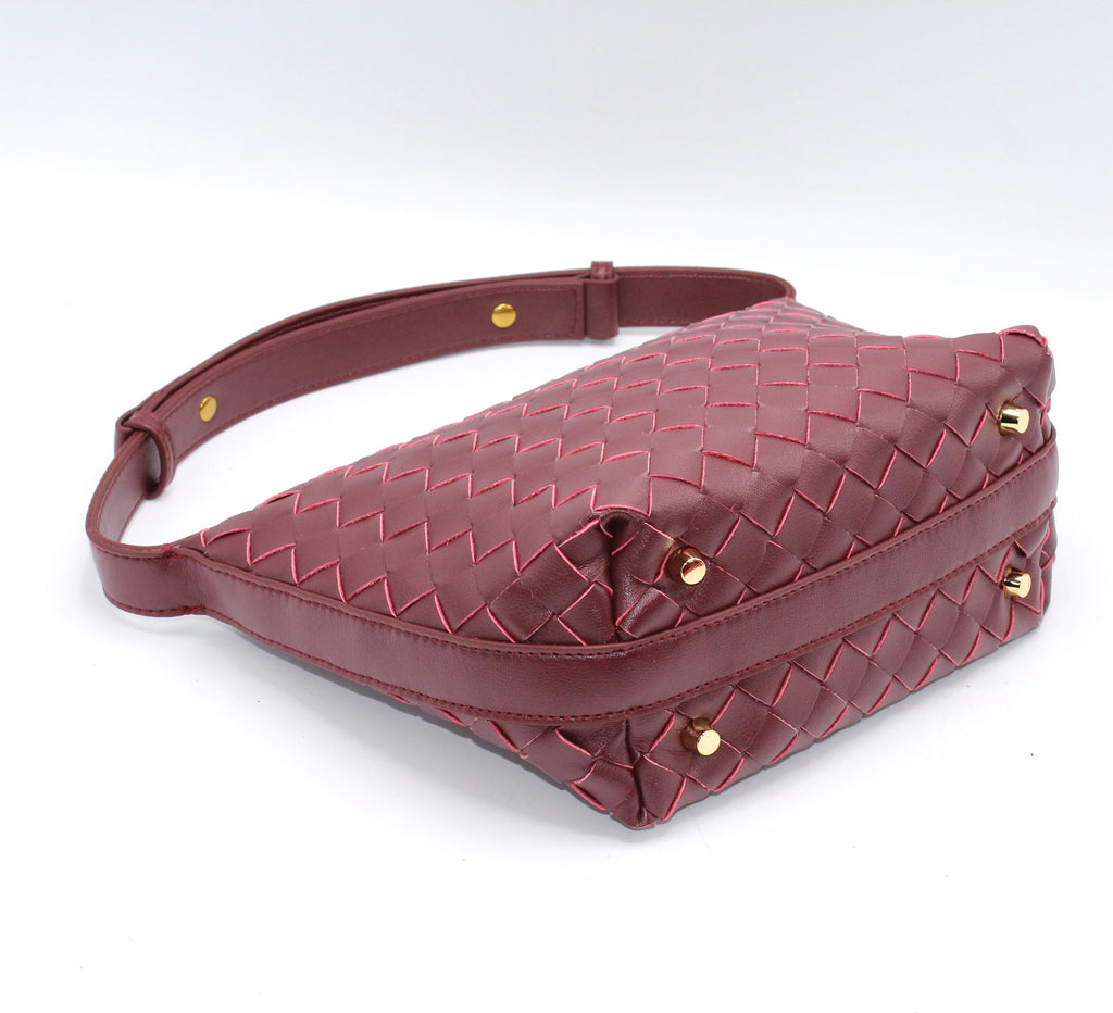 Genuine Leather Woven Style Boxed Pouch Bag