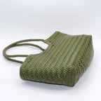 Carmel - Genuine Leather U Shape Handwoven Tote Bag Green