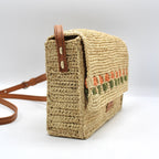 Zera - Borsa Messenger Fatta a Mano in Raffia Naturale Verde Pastello e Ambra