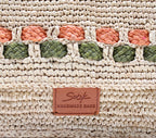 Zera - Borsa Messenger Fatta a Mano in Raffia Naturale Verde Pastello e Ambra