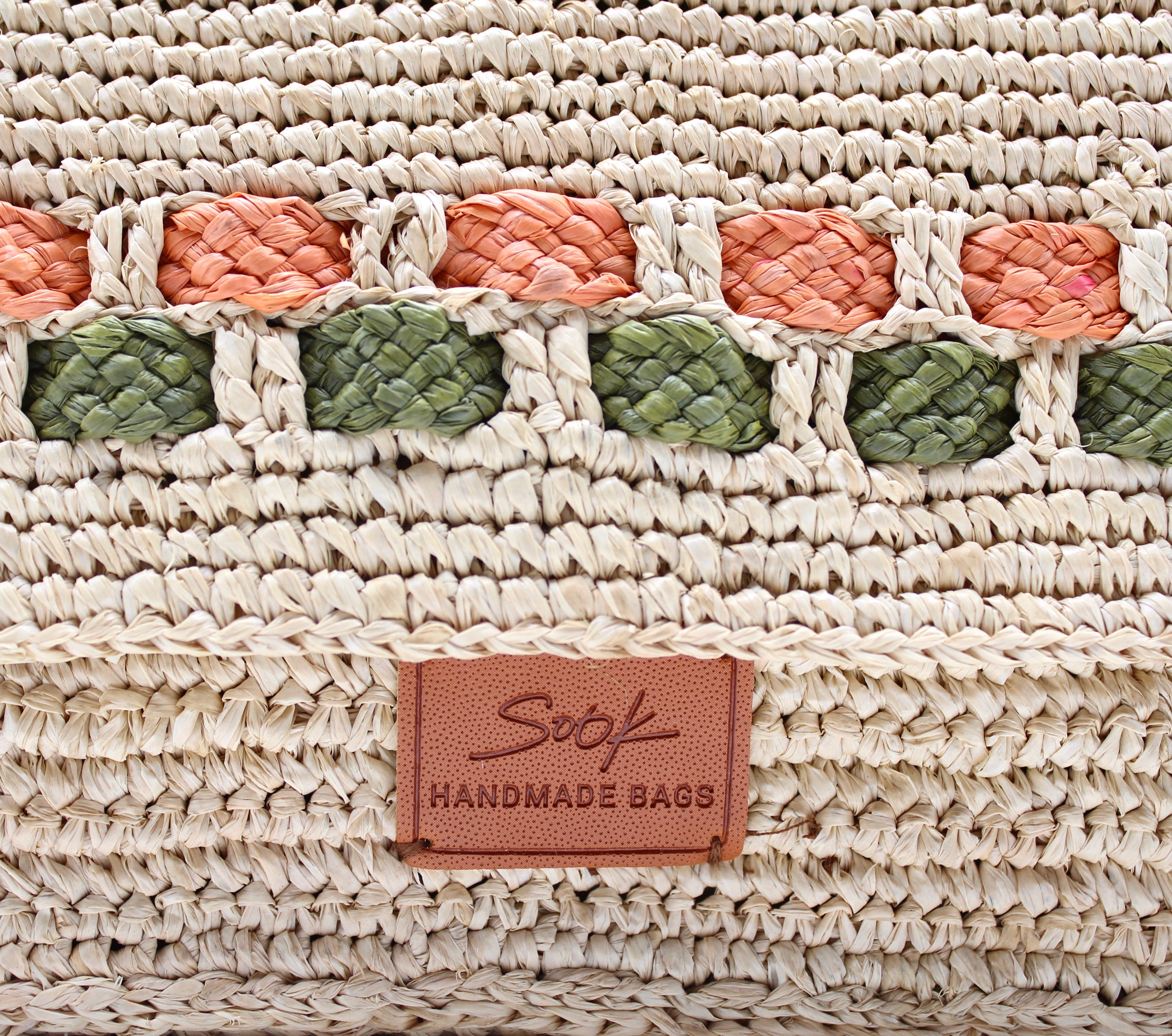 Zera - Borsa Messenger Fatta a Mano in Raffia Naturale Verde Pastello e Ambra