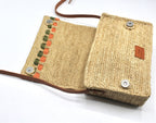 Zera - Borsa Messenger Fatta a Mano in Raffia Naturale Verde Pastello e Ambra