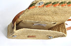 Zera - Borsa Messenger Fatta a Mano in Raffia Naturale Verde Pastello e Ambra