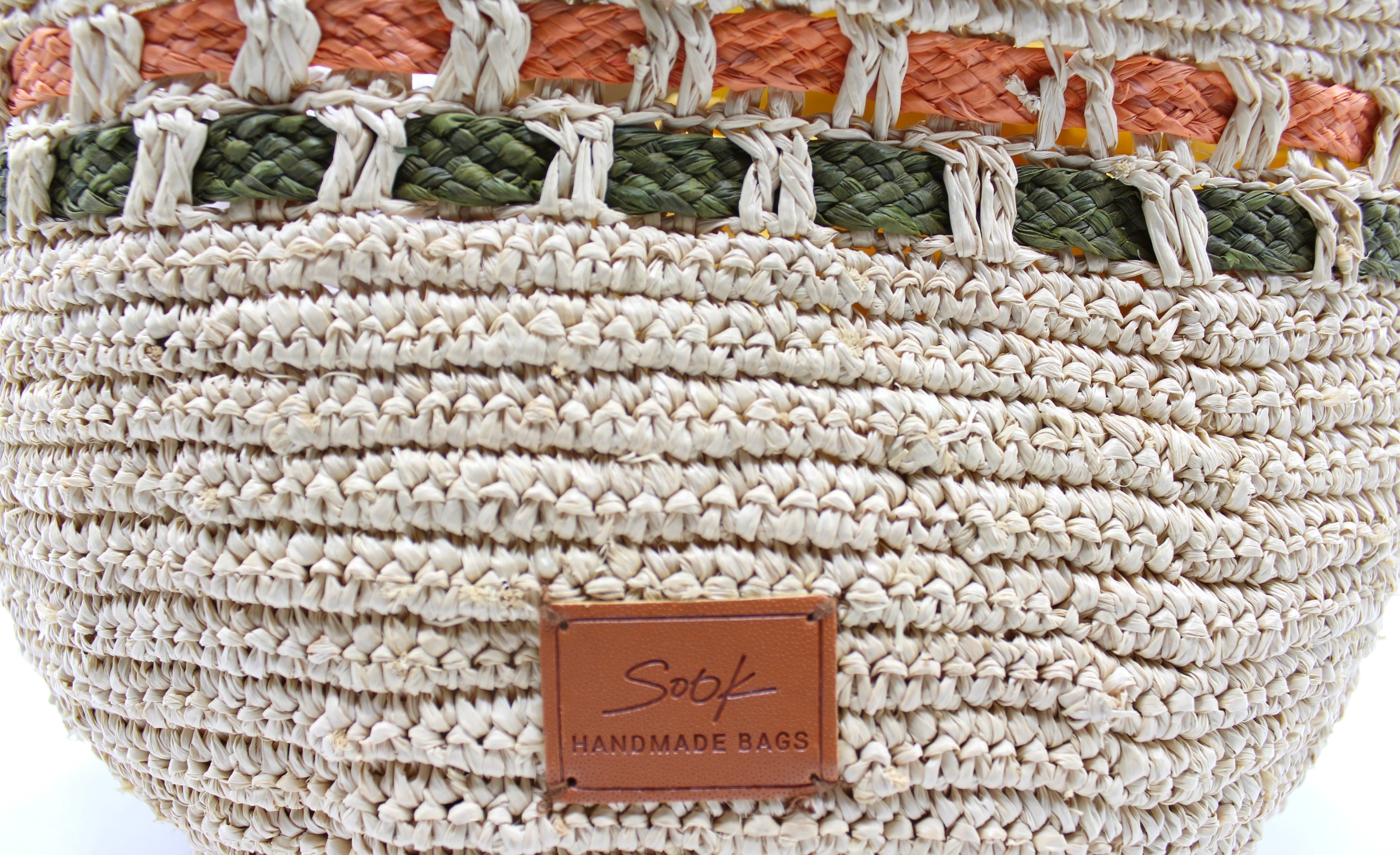 Zola - Handmade Natural Raffia Tote Bag Pastel Green and Amber