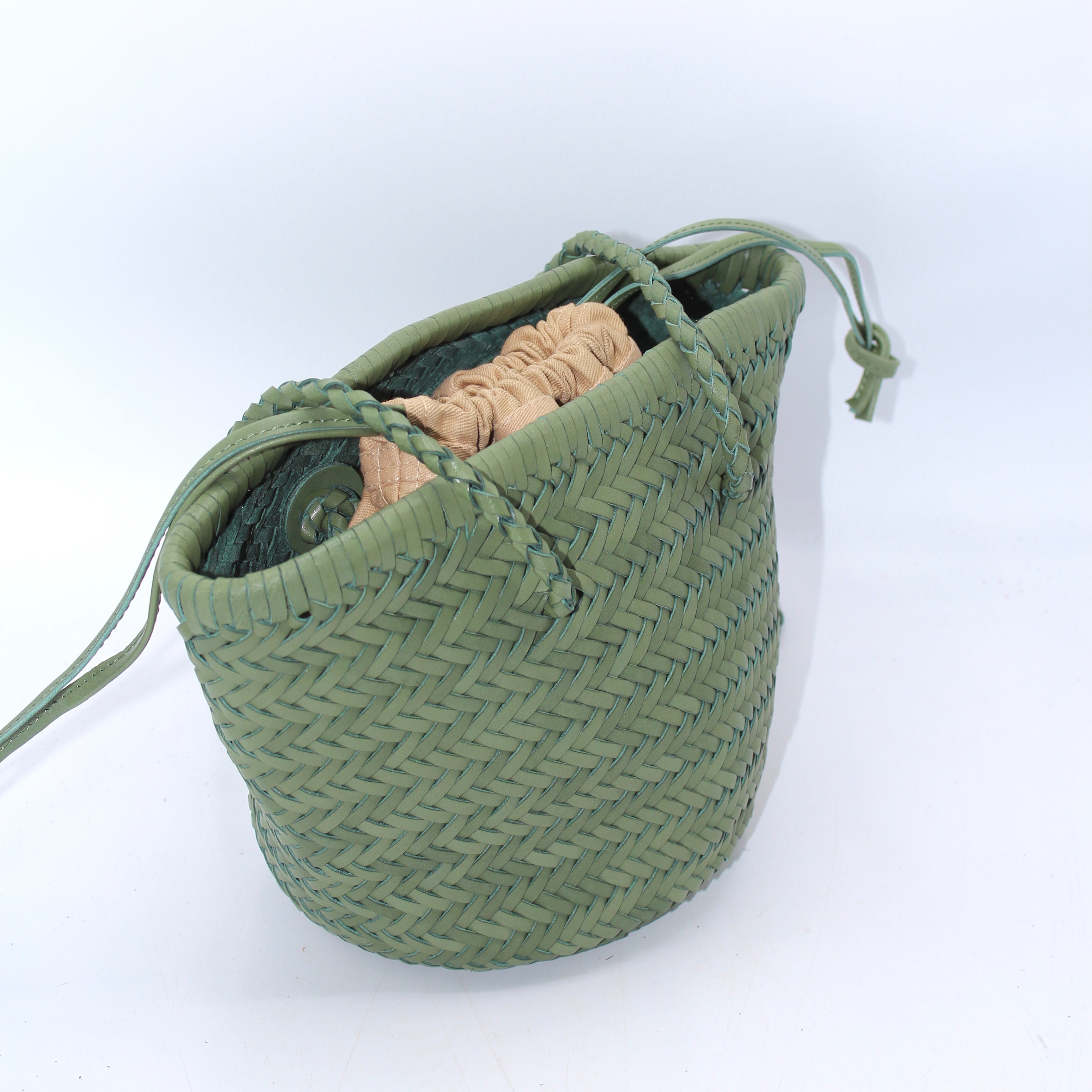 Carmel - Hand Woven Top Grain Leather Bucket Bag Rose Mary