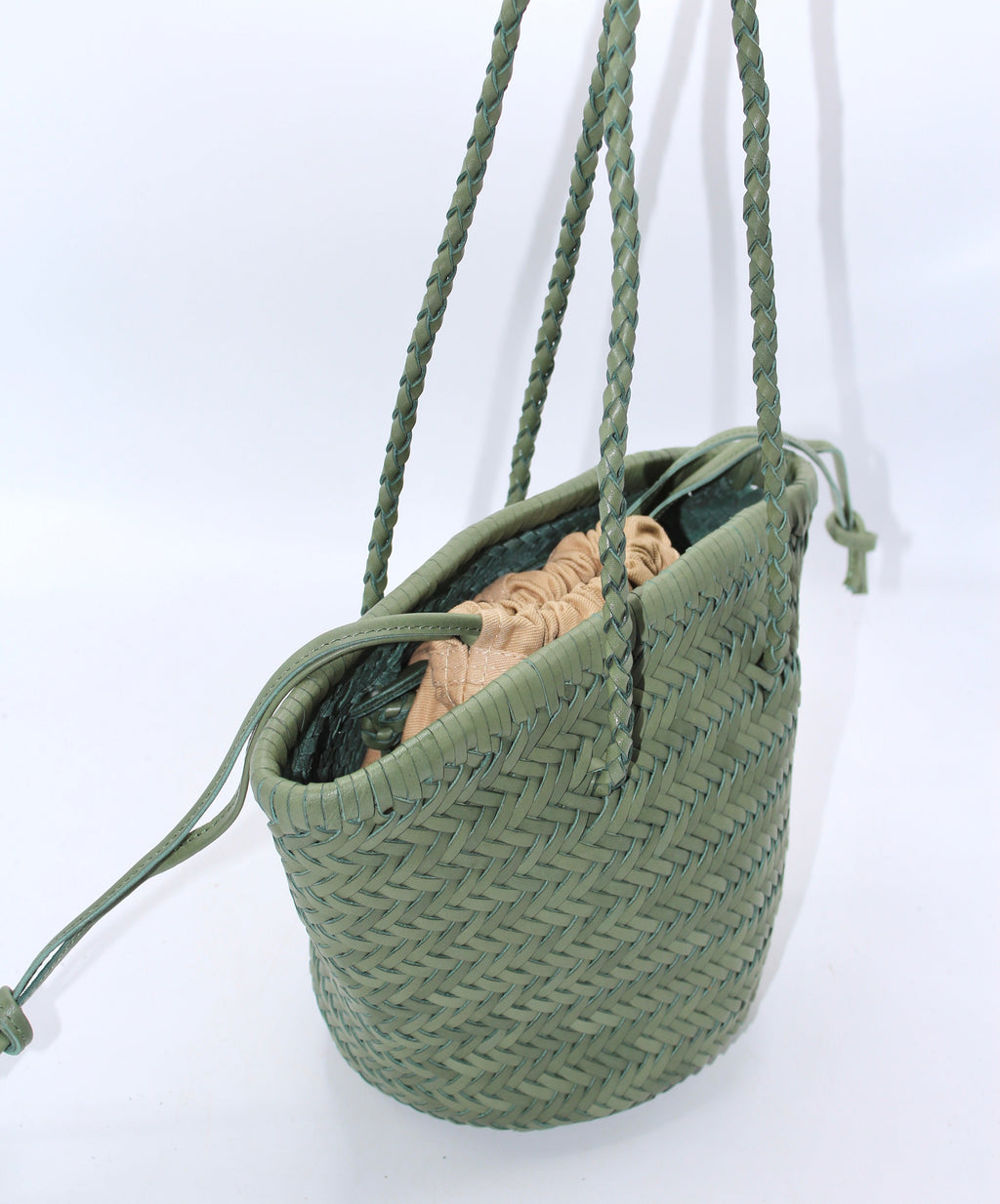 Carmel - Hand Woven Top Grain Leather Bucket Bag Rose Mary